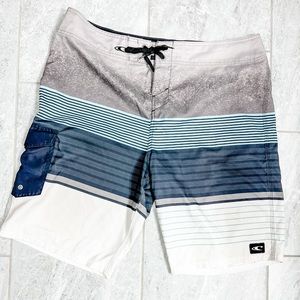 O’Neill Men’s Blue Gray Striped Quick Dry Performance Board Shorts Size L
